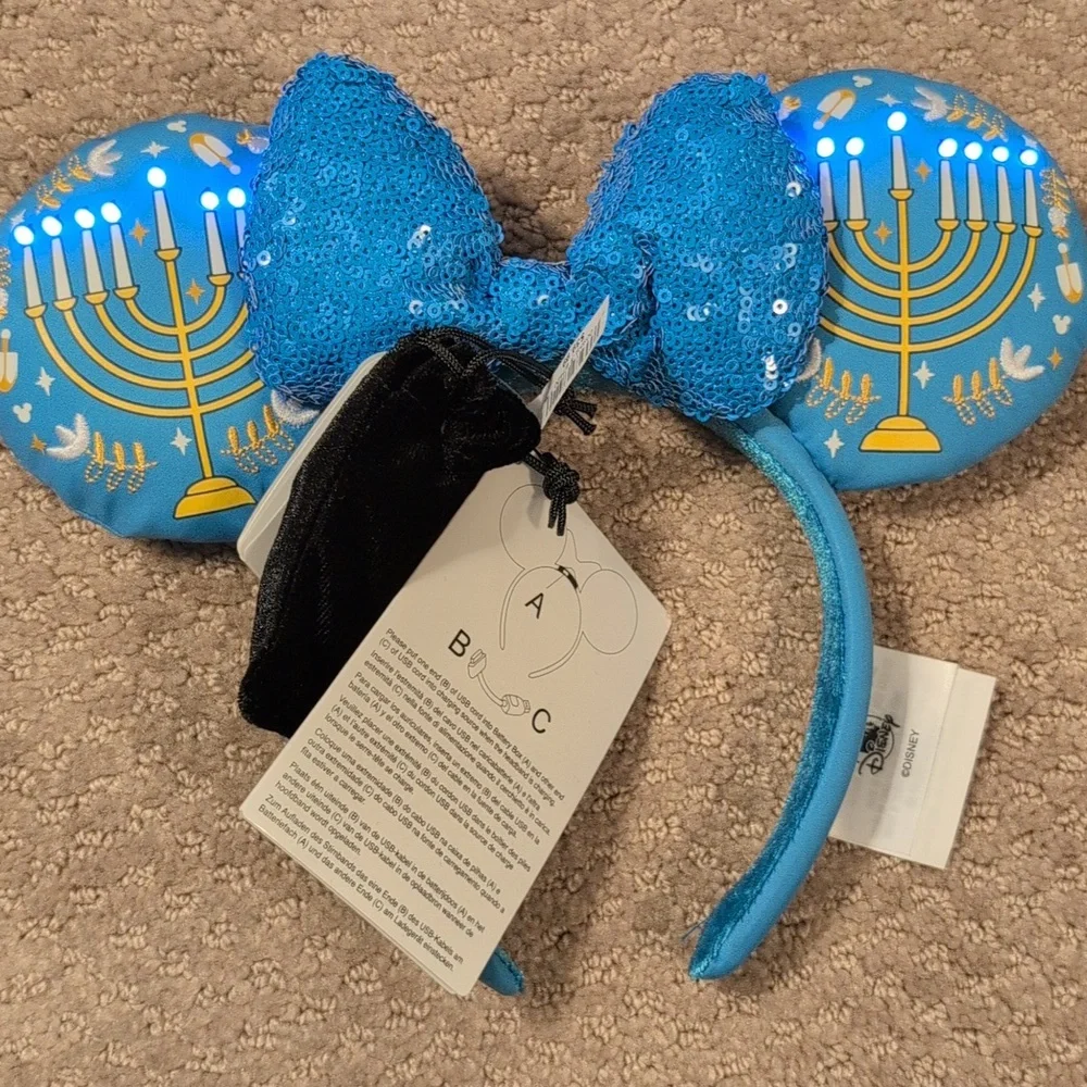 Loungefly Disney Parks Mickey And Minnie Light Up Hanukkah Mini Backpack & Ears